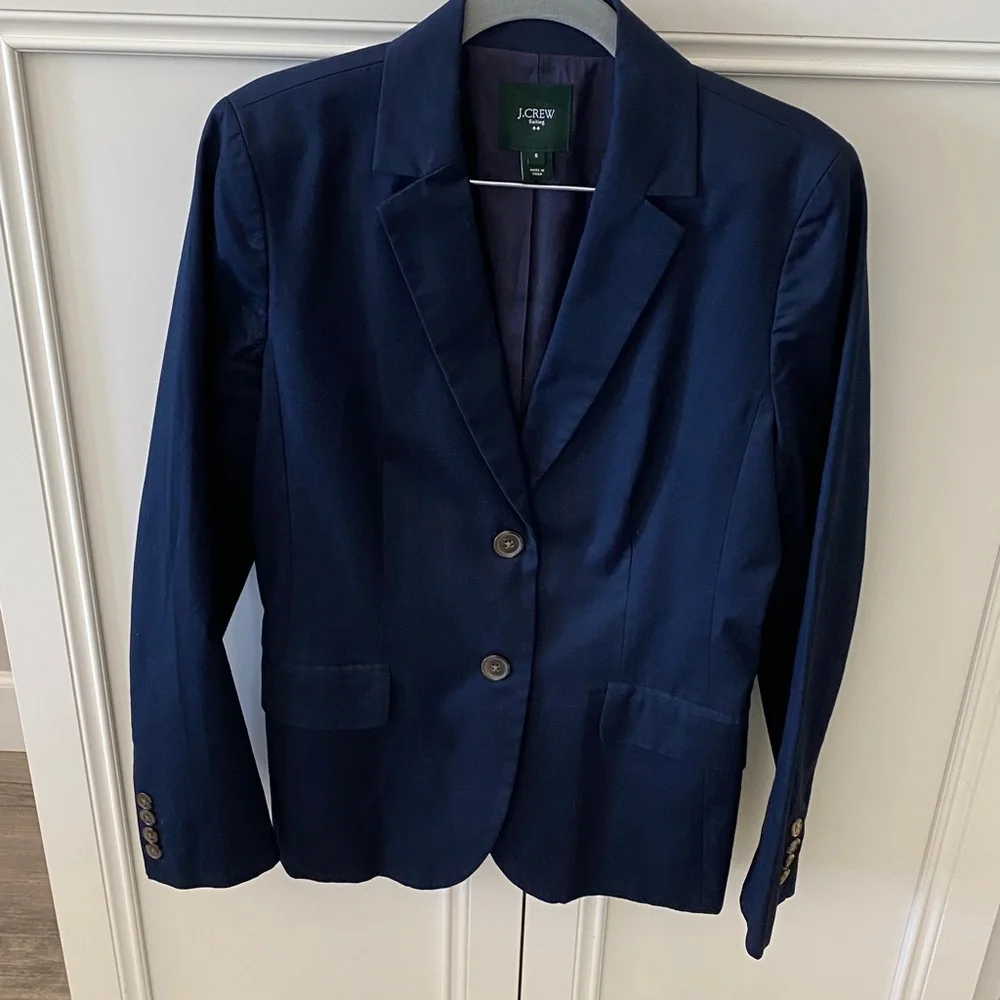 J. Crew Navy Blue Preppy Suiting Cotton Blazer Size 6